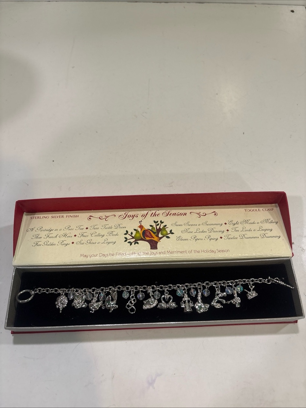Sterling Silver Finish 'Joys of the Season' 12 days of Christmas bracelet